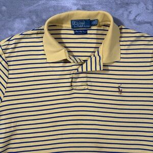 Polo Ralph Lauren Polo Shirt Mens L Short Sleeve Yellow Striped Pima Soft Touch